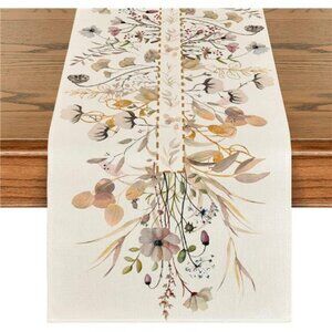 Wildflower Leaves Floral Fall Table Runner, Autumn Thanksgiving 13x72 Inch